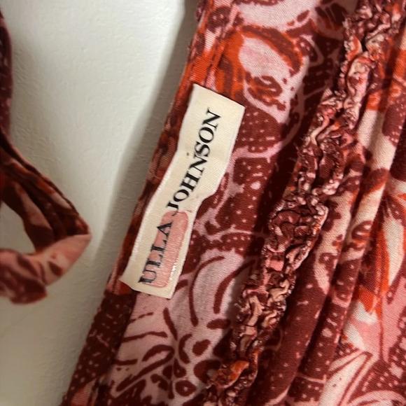 Ulla Johnson Amora Tiered Floral V-neck Tie Back Midi Dress - Picture 10 of 11